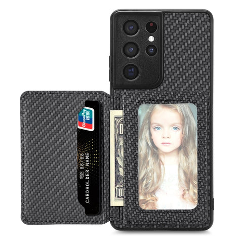 Carbon Fiber Magnetic Card Wallet Bag Phone Case, For Samsung Galaxy S22 5G, For Samsung Galaxy S22+ 5G, For Samsung Galaxy S22 Ultra 5G, For Samsung Galaxy S21 5G, For Samsung Galaxy S21+ 5G, For Samsung Galaxy S21 Ultra 5G, For Samsung Galaxy S20 FE ...