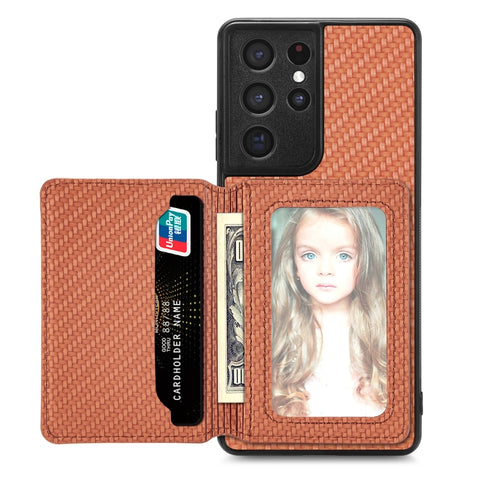 Carbon Fiber Magnetic Card Wallet Bag Phone Case, For Samsung Galaxy S22 5G, For Samsung Galaxy S22+ 5G, For Samsung Galaxy S22 Ultra 5G, For Samsung Galaxy S21 5G, For Samsung Galaxy S21+ 5G, For Samsung Galaxy S21 Ultra 5G, For Samsung Galaxy S20 FE ...