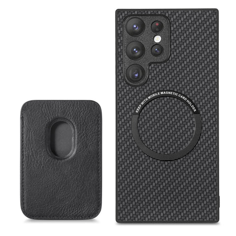 Carbon Fiber Leather Card Magsafe Magnetic Phone Case, For Samsung Galaxy S22 5G, For Samsung Galaxy S22+ 5G, For Samsung Galaxy S22 Ultra 5G, For Samsung Galaxy S21 5G, For Samsung Galaxy S21+ 5G, For Samsung Galaxy S21 Ultra 5G, For Samsung Galaxy S2...