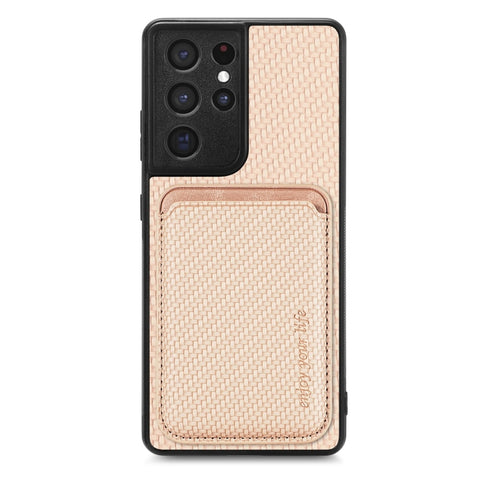 Carbon Fiber Leather Card Magsafe Magnetic Phone Case, For Samsung Galaxy S22 5G, For Samsung Galaxy S22+ 5G, For Samsung Galaxy S22 Ultra 5G, For Samsung Galaxy S21 5G, For Samsung Galaxy S21+ 5G, For Samsung Galaxy S21 Ultra 5G, For Samsung Galaxy S2...