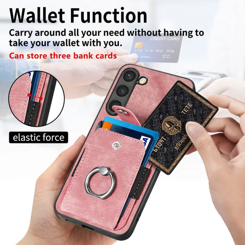 Retro Skin-feel Ring Card Wallet Phone Case, For Samsung Galaxy S22+ 5G, For Samsung Galaxy S22 Ultra 5G