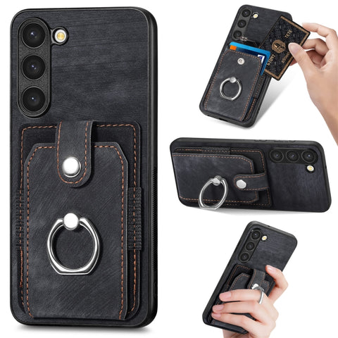 Retro Skin-feel Ring Card Wallet Phone Case, For Samsung Galaxy S22+ 5G, For Samsung Galaxy S22 Ultra 5G