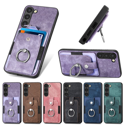 Retro Skin-feel Ring Card Wallet Phone Case, For Samsung Galaxy S22+ 5G, For Samsung Galaxy S22 Ultra 5G