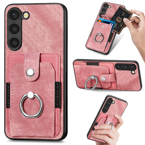 Retro Skin-feel Ring Card Wallet Phone Case, For Samsung Galaxy S22+ 5G, For Samsung Galaxy S22 Ultra 5G