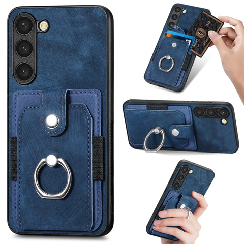 Retro Skin-feel Ring Card Wallet Phone Case, For Samsung Galaxy S22+ 5G, For Samsung Galaxy S22 Ultra 5G