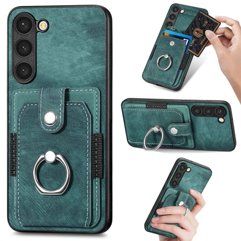 Retro Skin-feel Ring Card Wallet Phone Case, For Samsung Galaxy S22+ 5G, For Samsung Galaxy S22 Ultra 5G