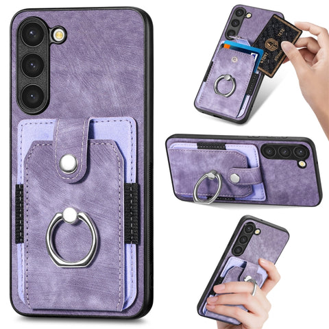 Retro Skin-feel Ring Card Wallet Phone Case, For Samsung Galaxy S22+ 5G, For Samsung Galaxy S22 Ultra 5G