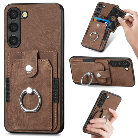 Retro Skin-feel Ring Card Wallet Phone Case, For Samsung Galaxy S22+ 5G, For Samsung Galaxy S22 Ultra 5G