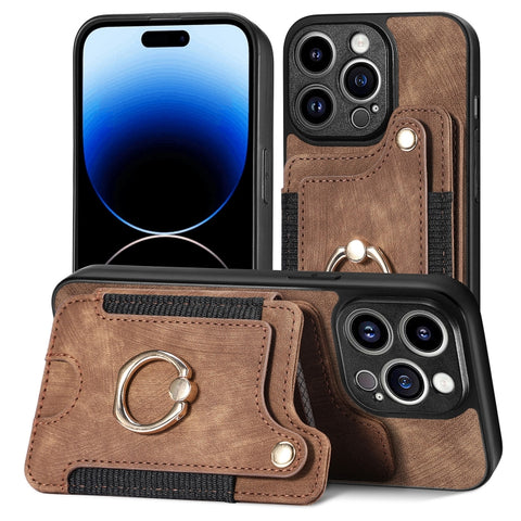 Retro Skin-feel Ring Multi-card Wallet Phone Case, For iPhone 12 mini, For iPhone 12, For iPhone 12 Pro, For iPhone 12 Pro Max, For iPhone 11, For iPhone 11 Pro, For iPhone 11 Pro Max, For iPhone X / XS