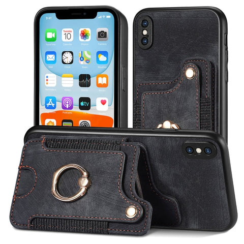 Retro Skin-feel Ring Multi-card Wallet Phone Case, For iPhone 12 mini, For iPhone 12, For iPhone 12 Pro, For iPhone 12 Pro Max, For iPhone 11, For iPhone 11 Pro, For iPhone 11 Pro Max, For iPhone X / XS