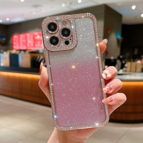 Diamond Gradient Glitter Plated TPU Phone Case, For iPhone 14 Pro Max, For iPhone 15 Plus, For iPhone 15, For iPhone 14 Plus, For iPhone 11 Pro