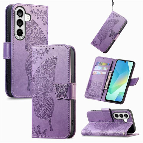 Butterfly Love Flower Embossed Leather Phone Case, For Galaxy S26 FE 5G, For Galaxy A27 5G, For Galaxy A24 4G