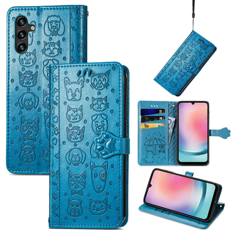 Cat and Dog Embossed Leather Phone Case, For Galaxy S26 FE 5G, For Galaxy A27 5G, For Galaxy A24 4G