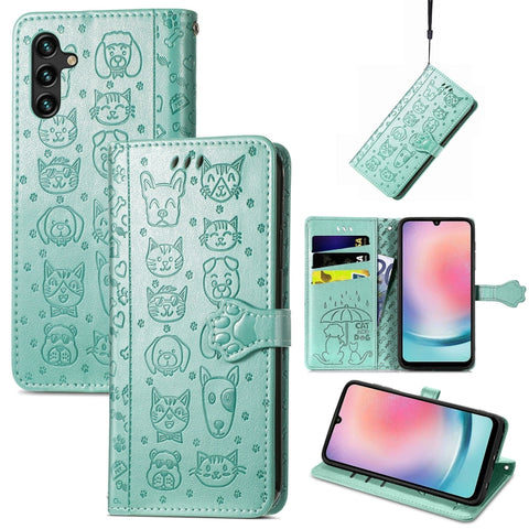 Cat and Dog Embossed Leather Phone Case, For Galaxy S26 FE 5G, For Galaxy A27 5G, For Galaxy A24 4G