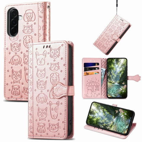 Cat and Dog Embossed Leather Phone Case, For Galaxy S26 FE 5G, For Galaxy A27 5G, For Galaxy A24 4G