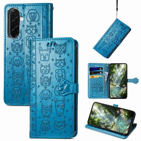 Cat and Dog Embossed Leather Phone Case, For Galaxy S26 FE 5G, For Galaxy A27 5G, For Galaxy A24 4G
