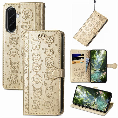Cat and Dog Embossed Leather Phone Case, For Galaxy S26 FE 5G, For Galaxy A27 5G, For Galaxy A24 4G