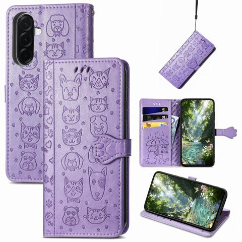 Cat and Dog Embossed Leather Phone Case, For Galaxy S26 FE 5G, For Galaxy A27 5G, For Galaxy A24 4G