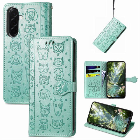 Cat and Dog Embossed Leather Phone Case, For Galaxy S26 FE 5G, For Galaxy A27 5G, For Galaxy A24 4G