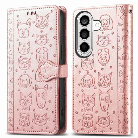 Cat and Dog Embossed Leather Phone Case, For Galaxy S26 FE 5G, For Galaxy A27 5G, For Galaxy A24 4G
