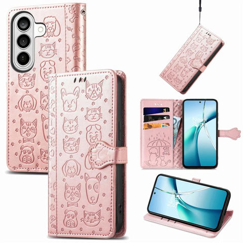 Cat and Dog Embossed Leather Phone Case, For Galaxy S26 FE 5G, For Galaxy A27 5G, For Galaxy A24 4G