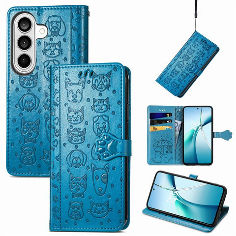 Cat and Dog Embossed Leather Phone Case, For Galaxy S26 FE 5G, For Galaxy A27 5G, For Galaxy A24 4G
