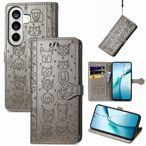 Cat and Dog Embossed Leather Phone Case, For Galaxy S26 FE 5G, For Galaxy A27 5G, For Galaxy A24 4G