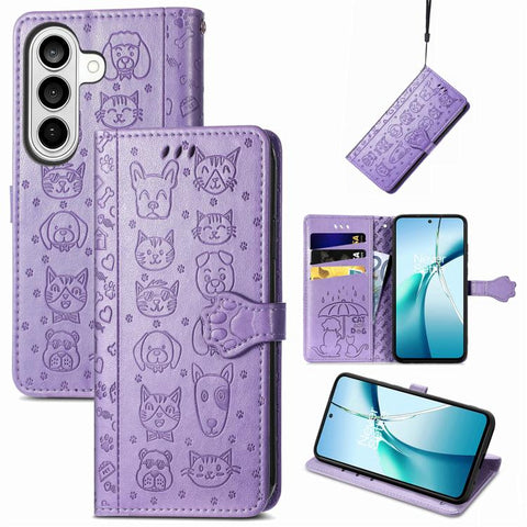 Cat and Dog Embossed Leather Phone Case, For Galaxy S26 FE 5G, For Galaxy A27 5G, For Galaxy A24 4G