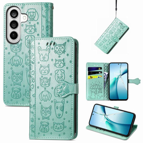 Cat and Dog Embossed Leather Phone Case, For Galaxy S26 FE 5G, For Galaxy A27 5G, For Galaxy A24 4G