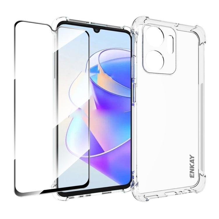 ENKAY Hat-Prince Transparent TPU Shockproof Phone Case with Glass Film, For Honor X7A 4G Global, For Honor X8A 4G Global