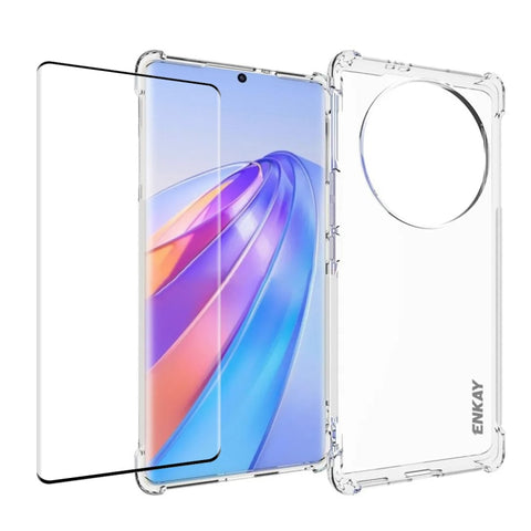 ENKAY Hat-Prince Transparent TPU Shockproof Phone Case with Glass Film, For Honor X40 5G / X9a 5G / Magic5 Lite 5G