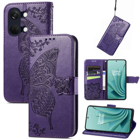 Butterfly Love Flower Embossed Leather Phone Case, For Oneplus Ace 6 Ultra, For OnePlus Nord 4, For OnePlus Ace 3, For OnePlus 12R, For OnePlus 12, For OnePlus Ace 2V