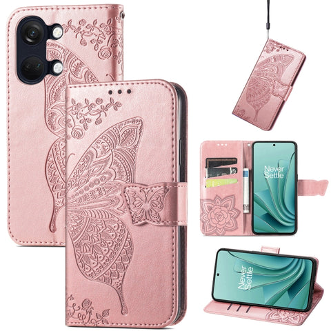 Butterfly Love Flower Embossed Leather Phone Case, For Oneplus Ace 6 Ultra, For OnePlus Nord 4, For OnePlus Ace 3, For OnePlus 12R, For OnePlus 12, For OnePlus Ace 2V