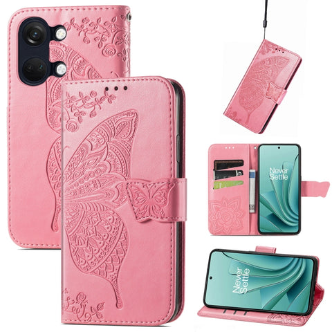 Butterfly Love Flower Embossed Leather Phone Case, For Oneplus Ace 6 Ultra, For OnePlus Nord 4, For OnePlus Ace 3, For OnePlus 12R, For OnePlus 12, For OnePlus Ace 2V