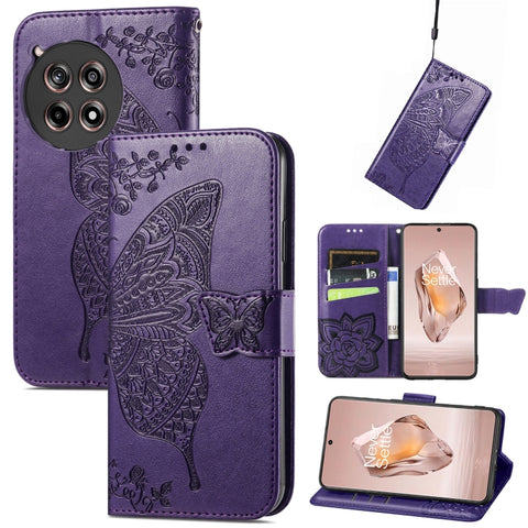 Butterfly Love Flower Embossed Leather Phone Case, For Oneplus Ace 6 Ultra, For OnePlus Nord 4, For OnePlus Ace 3, For OnePlus 12R, For OnePlus 12, For OnePlus Ace 2V