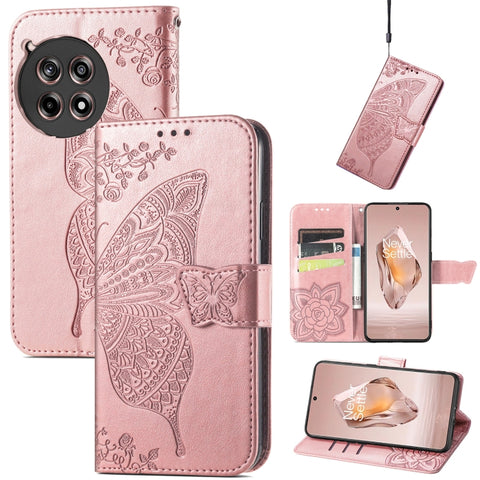 Butterfly Love Flower Embossed Leather Phone Case, For Oneplus Ace 6 Ultra, For OnePlus Nord 4, For OnePlus Ace 3, For OnePlus 12R, For OnePlus 12, For OnePlus Ace 2V