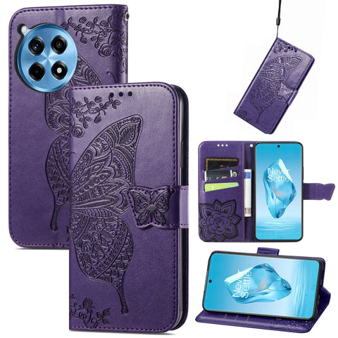 Butterfly Love Flower Embossed Leather Phone Case, For Oneplus Ace 6 Ultra, For OnePlus Nord 4, For OnePlus Ace 3, For OnePlus 12R, For OnePlus 12, For OnePlus Ace 2V