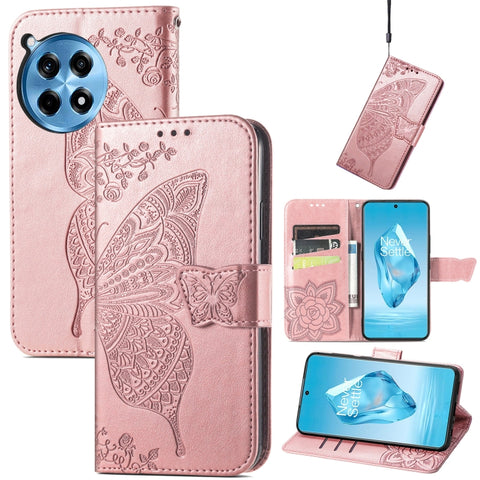 Butterfly Love Flower Embossed Leather Phone Case, For Oneplus Ace 6 Ultra, For OnePlus Nord 4, For OnePlus Ace 3, For OnePlus 12R, For OnePlus 12, For OnePlus Ace 2V