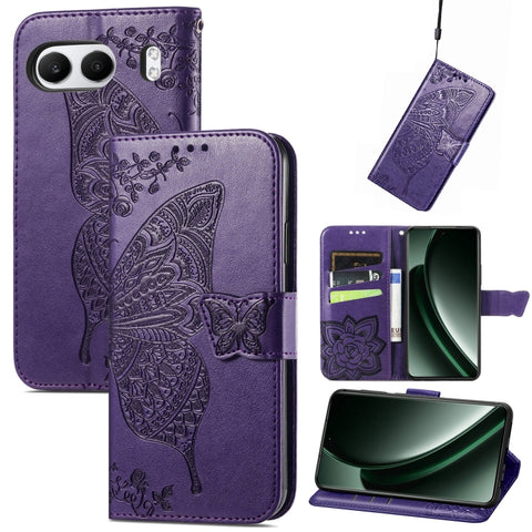 Butterfly Love Flower Embossed Leather Phone Case, For Oneplus Ace 6 Ultra, For OnePlus Nord 4, For OnePlus Ace 3, For OnePlus 12R, For OnePlus 12, For OnePlus Ace 2V