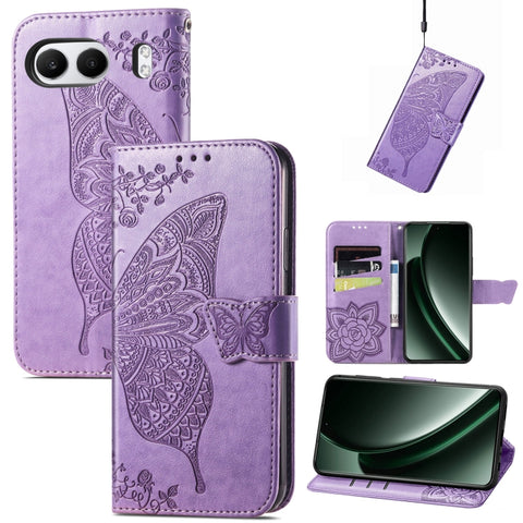Butterfly Love Flower Embossed Leather Phone Case, For Oneplus Ace 6 Ultra, For OnePlus Nord 4, For OnePlus Ace 3, For OnePlus 12R, For OnePlus 12, For OnePlus Ace 2V