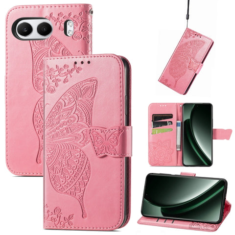 Butterfly Love Flower Embossed Leather Phone Case, For Oneplus Ace 6 Ultra, For OnePlus Nord 4, For OnePlus Ace 3, For OnePlus 12R, For OnePlus 12, For OnePlus Ace 2V