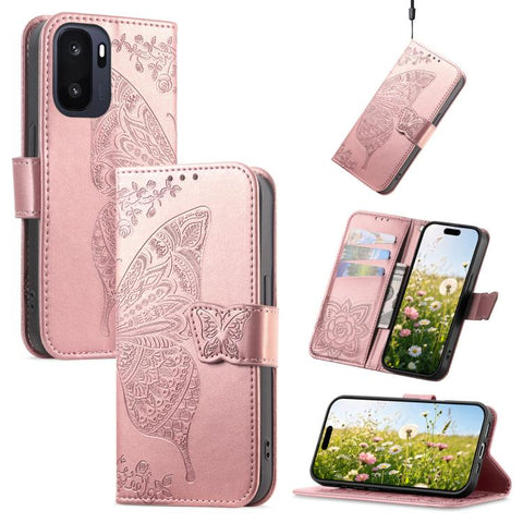 Butterfly Love Flower Embossed Leather Phone Case, For Oneplus Ace 6 Ultra, For OnePlus Nord 4, For OnePlus Ace 3, For OnePlus 12R, For OnePlus 12, For OnePlus Ace 2V