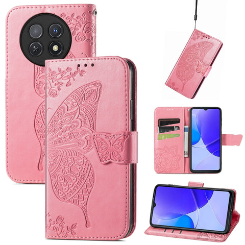 Butterfly Love Flower Embossed Leather Phone Case, For Huawei  Nova 12 Pro, For Huawei Nova 12, For Huawei  Mate 60, For Huawei  Mate 60 Pro, For Huawei Nova Y91, For Huawei Enjoy 60X