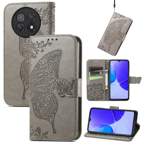 Butterfly Love Flower Embossed Leather Phone Case, For Huawei  Nova 12 Pro, For Huawei Nova 12, For Huawei  Mate 60, For Huawei  Mate 60 Pro, For Huawei Nova Y91, For Huawei Enjoy 60X
