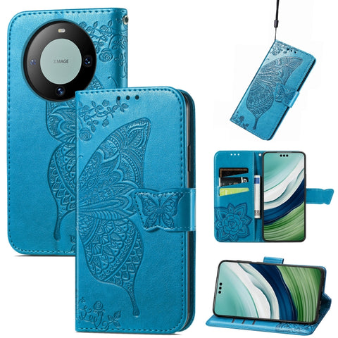 Butterfly Love Flower Embossed Leather Phone Case, For Huawei  Nova 12 Pro, For Huawei Nova 12, For Huawei  Mate 60, For Huawei  Mate 60 Pro, For Huawei Nova Y91, For Huawei Enjoy 60X