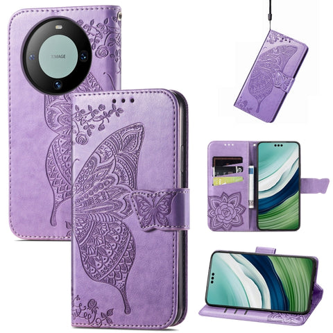 Butterfly Love Flower Embossed Leather Phone Case, For Huawei  Nova 12 Pro, For Huawei Nova 12, For Huawei  Mate 60, For Huawei  Mate 60 Pro, For Huawei Nova Y91, For Huawei Enjoy 60X