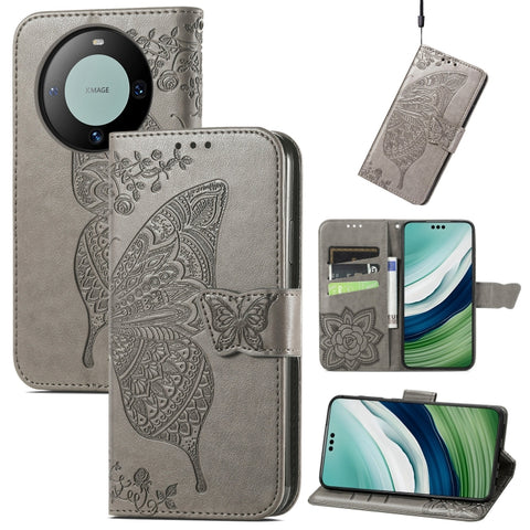 Butterfly Love Flower Embossed Leather Phone Case, For Huawei  Nova 12 Pro, For Huawei Nova 12, For Huawei  Mate 60, For Huawei  Mate 60 Pro, For Huawei Nova Y91, For Huawei Enjoy 60X