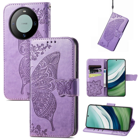 Butterfly Love Flower Embossed Leather Phone Case, For Huawei  Nova 12 Pro, For Huawei Nova 12, For Huawei  Mate 60, For Huawei  Mate 60 Pro, For Huawei Nova Y91, For Huawei Enjoy 60X