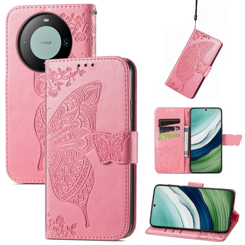 Butterfly Love Flower Embossed Leather Phone Case, For Huawei  Nova 12 Pro, For Huawei Nova 12, For Huawei  Mate 60, For Huawei  Mate 60 Pro, For Huawei Nova Y91, For Huawei Enjoy 60X