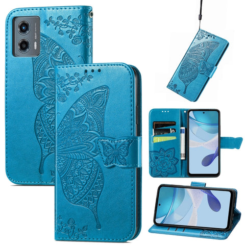 Butterfly Love Flower Embossed Leather Phone Case, For Motorola Moto G 5G 2023